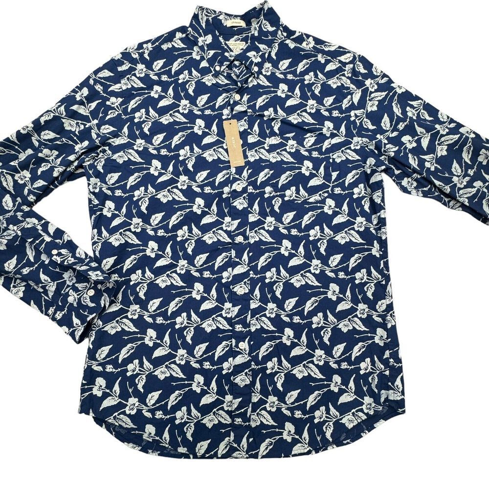 J.CREW Shirt Mens Medium Navy Floral Stretch Classic Fit Button Down DNS37002